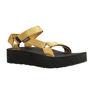 NWOT Teva Metallic Gold Straps and Black Base Flatform Universal platform Sandal